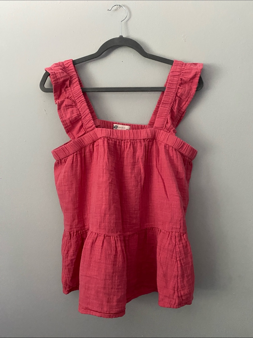 SO Pink Ruffle Strap Tiered Tank Top